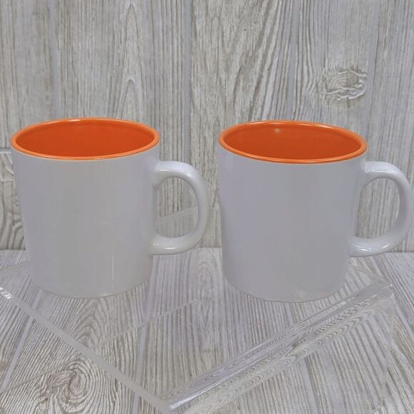 Lot of 2 Dunkin Donuts White Orange Interior Bakery Series Mugs Coffee Tea - Picture 6 of 6
